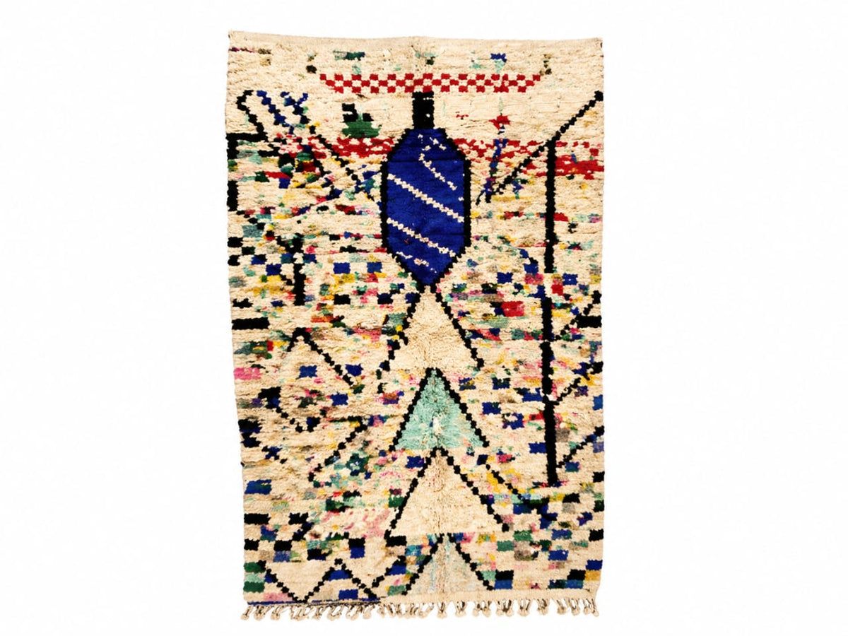 Handmade Colorful Azilal Rug - Abstract Royal Blue Motif
