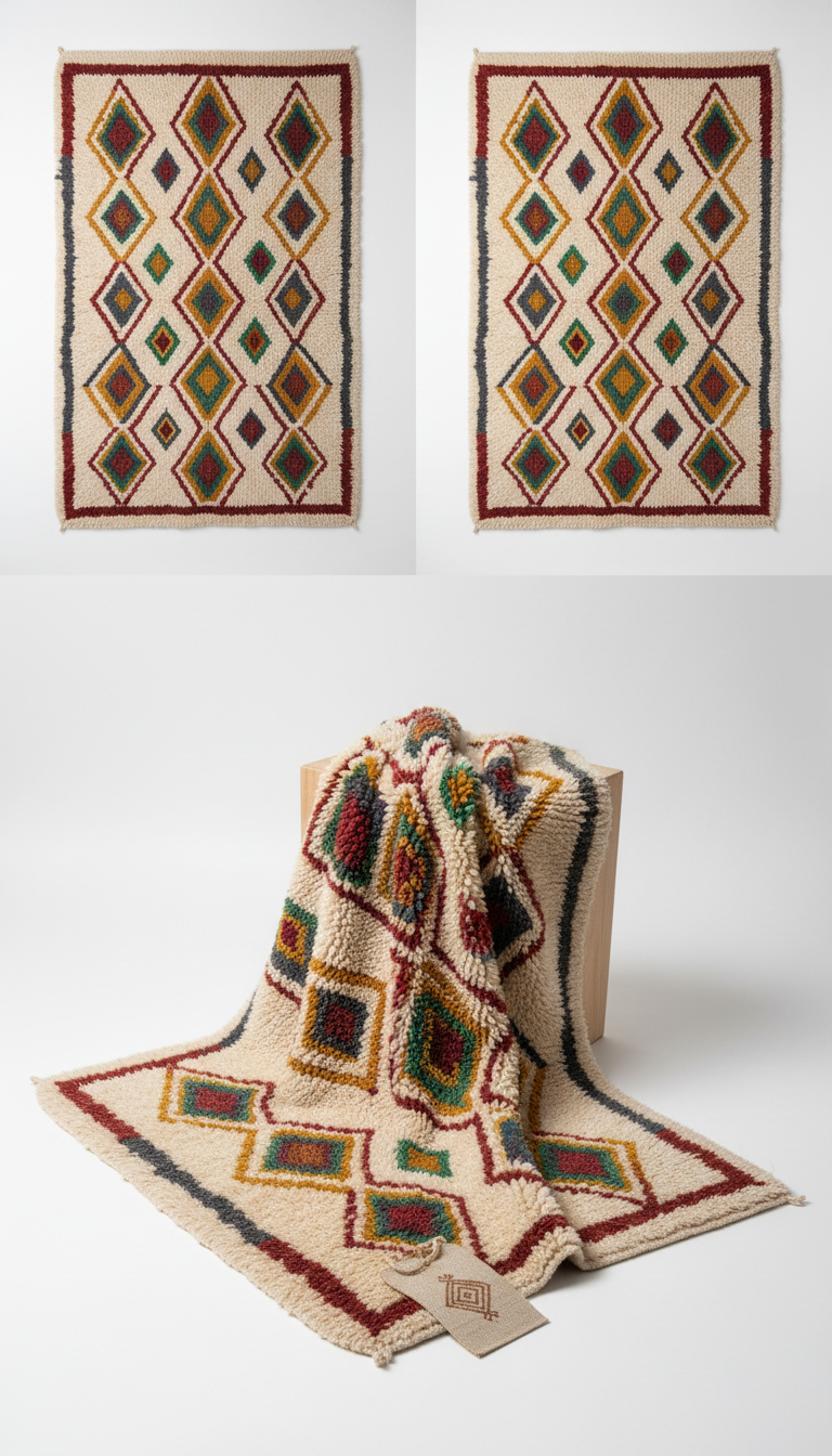 Beni Ourain Wool Rug With Tribal Motifs
